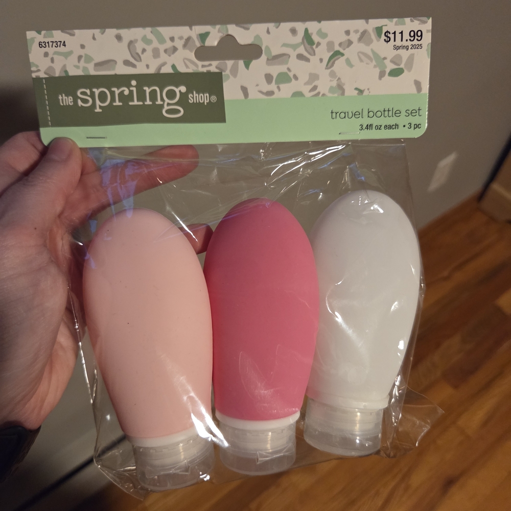 The Spring Shop Soft Pink, Bright Pink, and White Travel Bottle Set